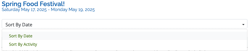 Image showing activity sort options - sort by date or by activity.